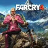 Pagan Min w różowym garniturze siedzi na tronie z kamieni i amunicji, z widokiem na góry Kyrat. Sprawdź Far Cry 4 wymagania.