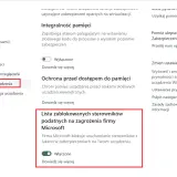 Zabezpieczenia urządzenia w Windows 11: integralność pamięci, ochrona przed dostępem do pamięci i lista zablokowanych sterowników.