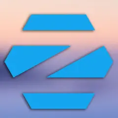 Niebieskie, geometryczne kształty na tle gradientu przypominającego zachód słońca. Logo Zorin OS, popularnego systemu linux.