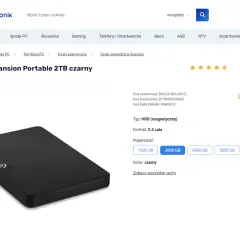 Czarny, przenośny dysk Seagate Expansion Portable 2TB HDD, idealny do przechowywania danych.
