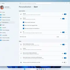 Ustawienia personalizacji menu Start: opcje układu, ostatnie elementy, rozmiar menu.