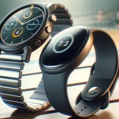 Elegancki smartwatch z metalową bransoletą i sportowy smartband obok siebie. Który wybierzesz na trening?