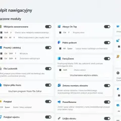 Ustawienia PowerToys z modułami, jak Paleta poleceń, FancyZones i PowerToys Run, usprawniające pracę w stylu windows 11 lite.