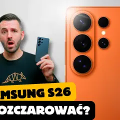 Zaskoczony mężczyzna trzymający rysik obok telefonu z systemem Android. Czy Samsung S26 rozczaruje?