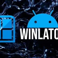 Logo Winlator, emulatora gier PC na Androida, z ikoną Windows i Androidem.
