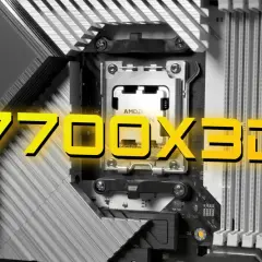 Najnowszy procesor AMD Ryzen 7 7700X3D zamontowany na płycie głównej, gotowy do pracy.