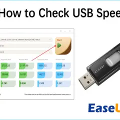 Wynik testu pendrive'a w programie EaseUS DiskMark, pokazujący prędkość odczytu i zapisu.