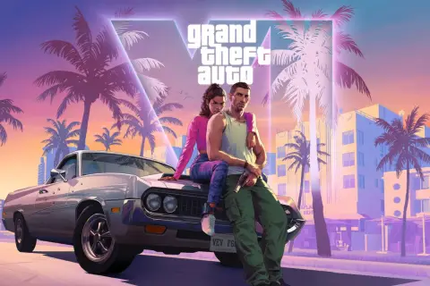 Para GTA 6 ile gb? Para, palmy i neonowy blask Miami. Para siedzi na muscle carze, czekając na przygodę.