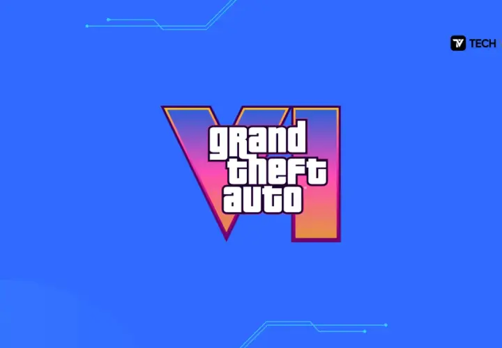 Logo Grand Theft Auto VI na niebieskim tle. Gracze zastanawiają się nad gta 6 wymagania.