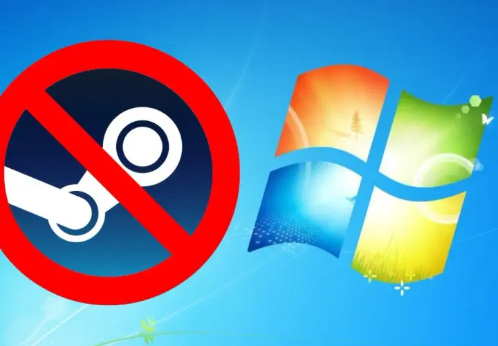 Zakazany Steam na tle ikony Windows 7.