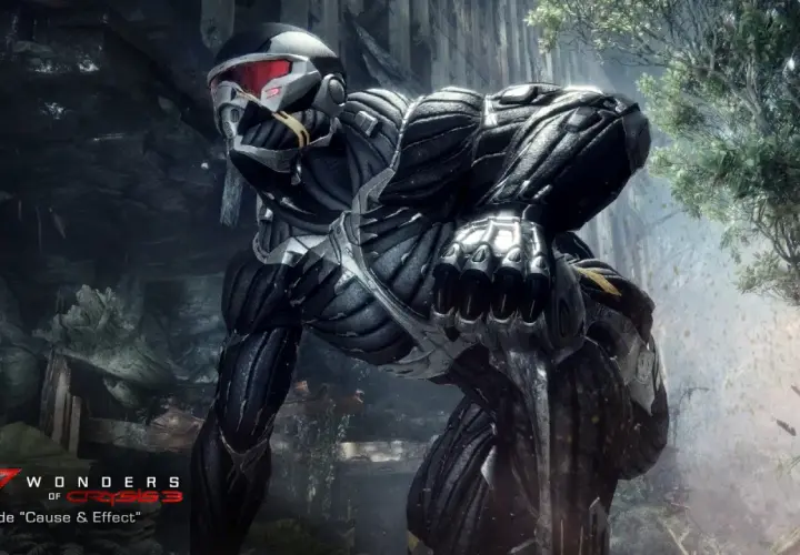 Żołnierz w zaawansowanym kombinezonie z Crysis 3, gotowy do akcji. Sprawdź wymagania gry, by cieszyć się taką grafiką!