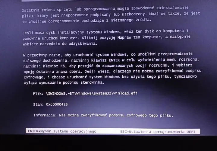Komunikat o błędzie podczas uruchamiania Windows. Aby rozwiązać problem, jak zainstalować Windows 7, użyj dysku instalacyjnego lub opcji naprawy systemu.