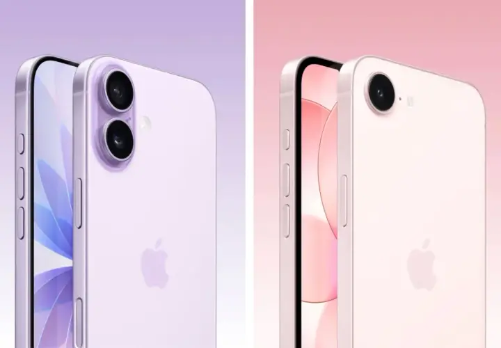 Dwa telefony iPhone w pastelowych kolorach: fioletowy z podwójnym aparatem i różowy z pojedynczym. Czyżby zapowiedź ip 17e?