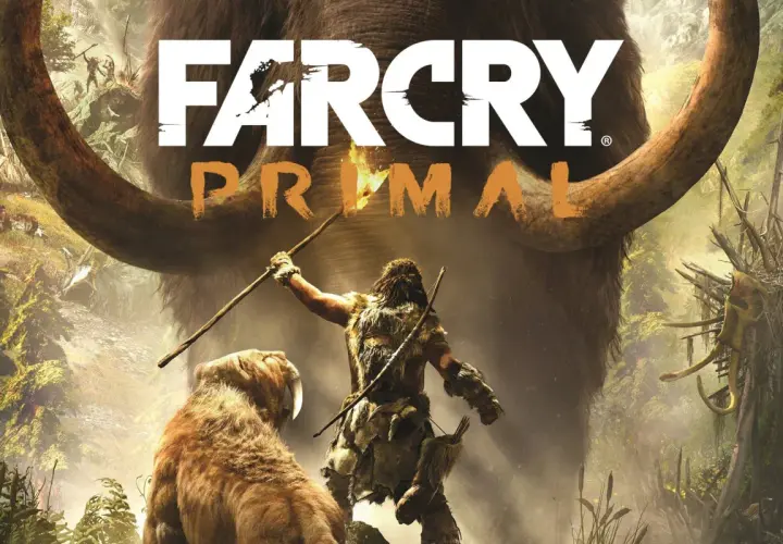Far Cry Primal: wojownik z włócznią i tygrysem szablozębnym na tle mamuta. Sprawdź wymagania gry!