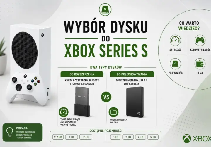 Porównanie dysków do Xbox Series S: karta Seagate Storage Expansion vs dysk zewnętrzny USB 3.1. Wybierz dysk dopasowany do potrzeb.