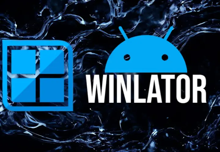 Logo Winlator, emulatora gier PC na Androida, z ikoną Windows i Androidem.