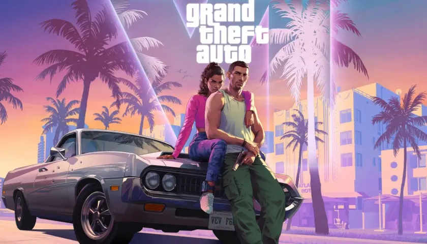 Para GTA 6 ile gb? Para, palmy i neonowy blask Miami. Para siedzi na muscle carze, czekając na przygodę.