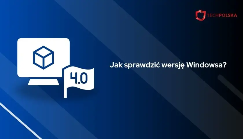 Grafika z monitorem i flagą "4.0" z napisem "Jak sprawdzić wersję Windowsa?".