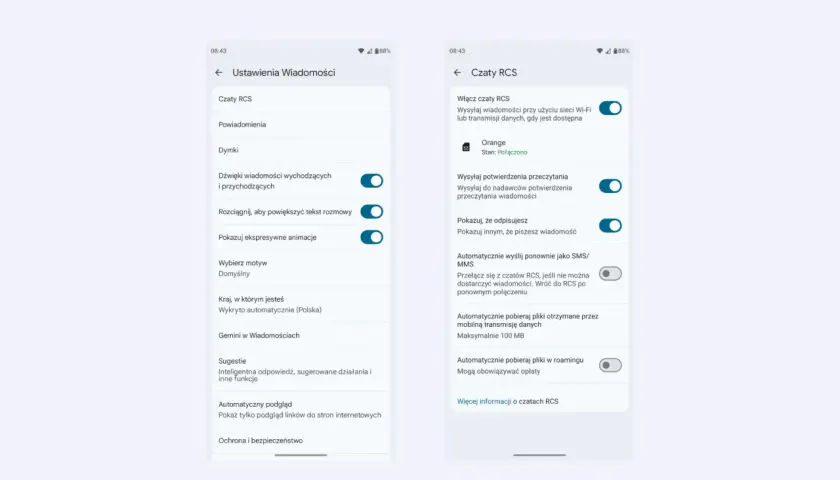Jak wyłączyć czat RCS na Androidzie? Zobacz ustawienia wiadomości, aby wyłączyć tę funkcję.