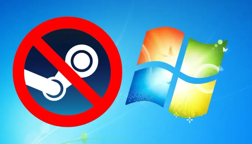 Zakazany Steam na tle ikony Windows 7.
