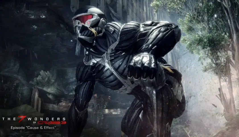 Żołnierz w zaawansowanym kombinezonie z Crysis 3, gotowy do akcji. Sprawdź wymagania gry, by cieszyć się taką grafiką!