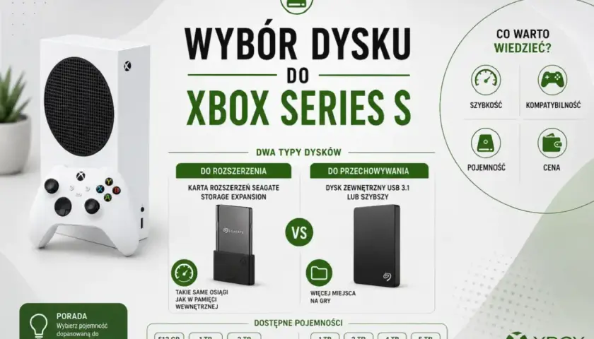 Porównanie dysków do Xbox Series S: karta Seagate Storage Expansion vs dysk zewnętrzny USB 3.1. Wybierz dysk dopasowany do potrzeb.
