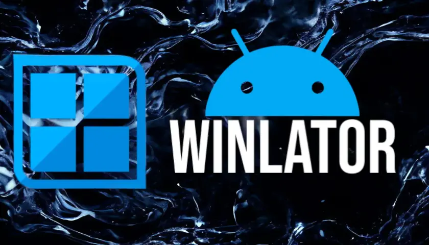 Logo Winlator, emulatora gier PC na Androida, z ikoną Windows i Androidem.