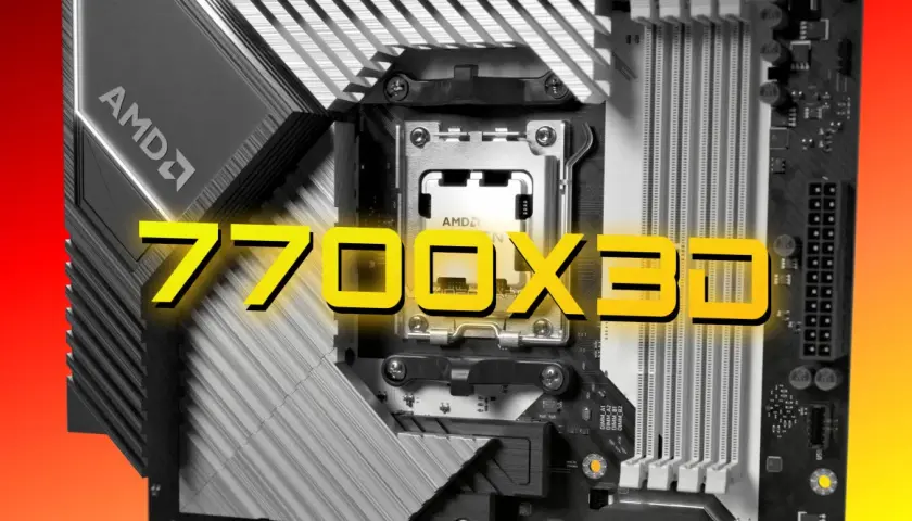 Najnowszy procesor AMD Ryzen 7 7700X3D zamontowany na płycie głównej, gotowy do pracy.