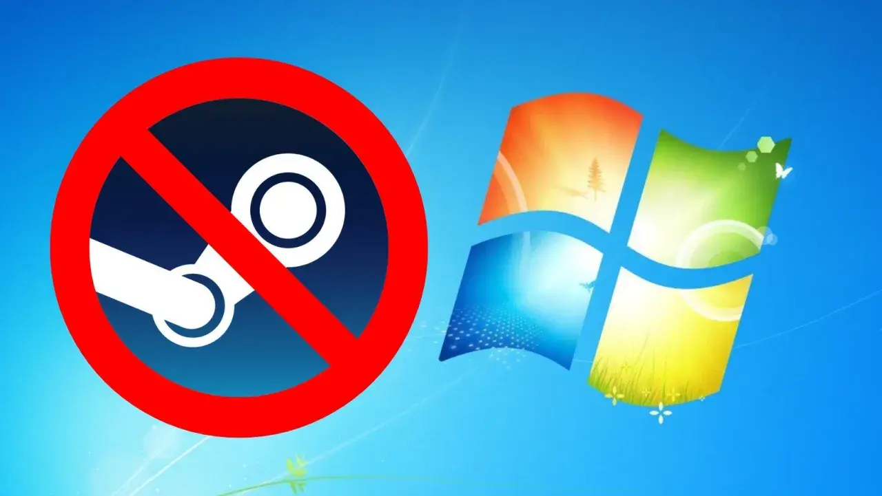 Zakazany Steam na tle ikony Windows 7.