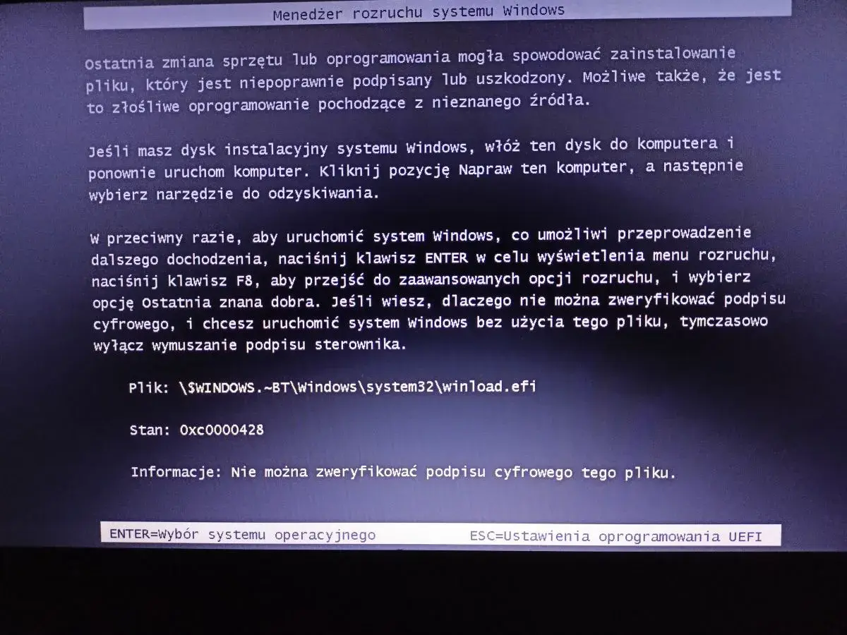 Komunikat o błędzie podczas uruchamiania Windows. Aby rozwiązać problem, jak zainstalować Windows 7, użyj dysku instalacyjnego lub opcji naprawy systemu.
