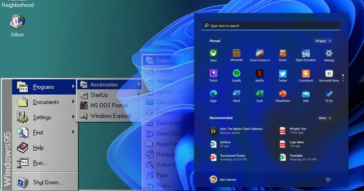Historia Windows: od klasycznego menu Start Windows 95 do nowoczesnego interfejsu Windows 11.