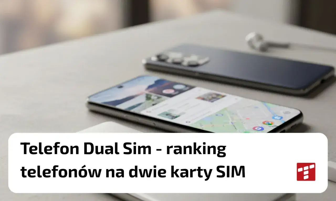 Dwa telefony z funkcją dual SIM leżą obok siebie. Jeden z nich wyświetla mapę, drugi jest wyłączony.