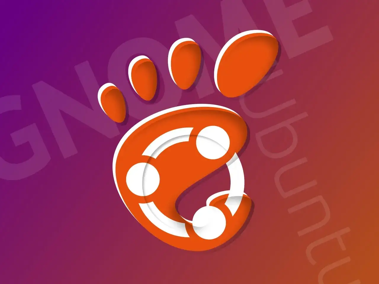 Pomarańczowa łapa z logo GNOME i napisem Ubuntu na tle gradientu. Idealne dla fan&oacute;w vanilla os.