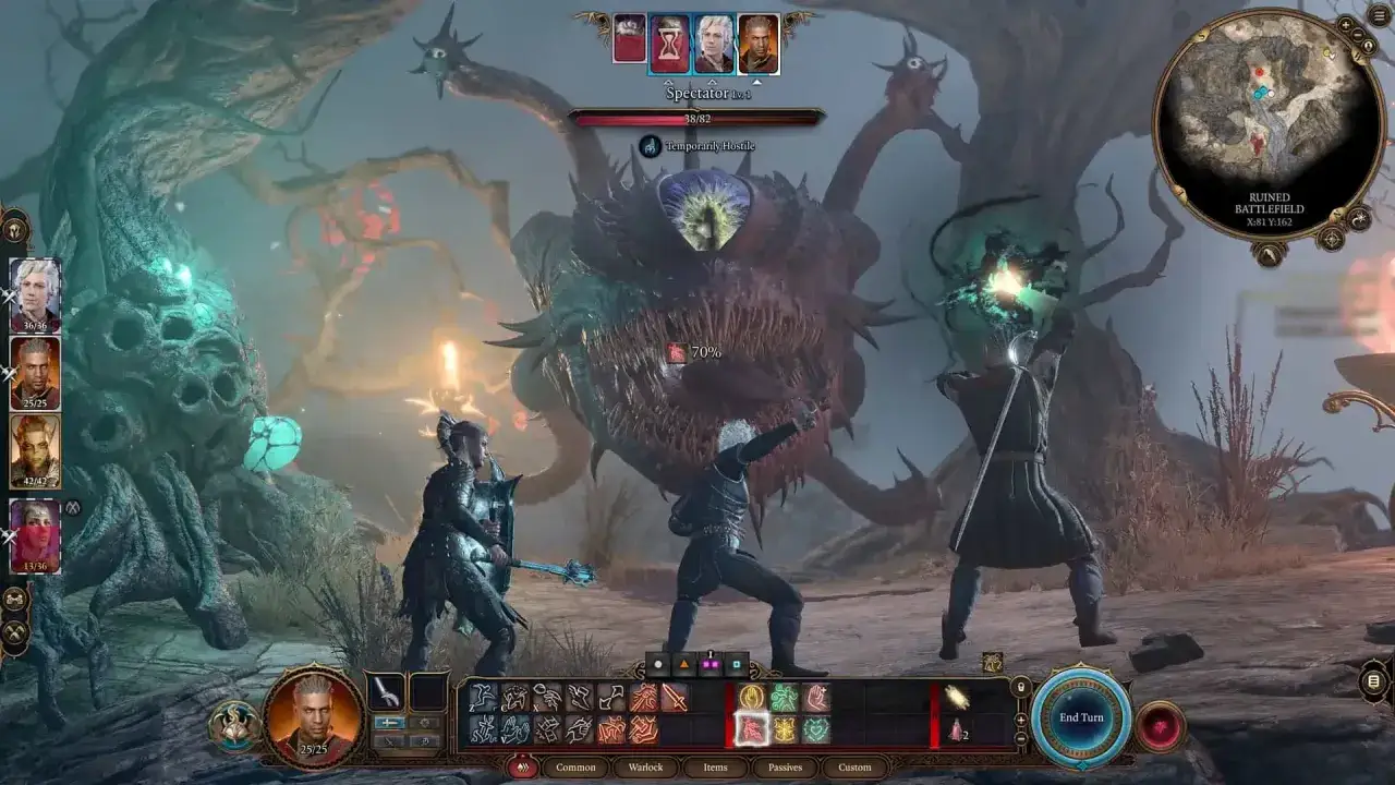 Postacie walczą z potworem w Baldur's Gate 3. Gra wymaga odpowiedniego sprzętu, by cieszyć się taką grafiką.
