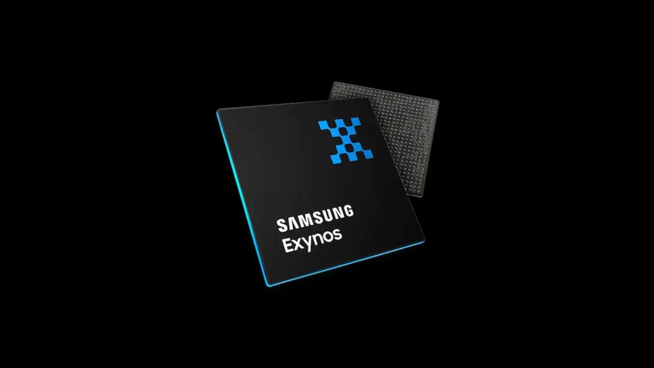 Dwa układy Samsung Exynos, jeden z niebieskim logo, drugi z pinami, gotowe do pracy.